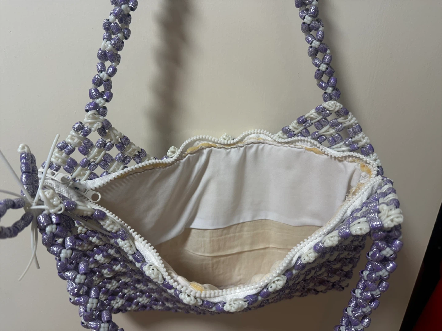 Handmade Beaded Shoulder Bag - Purple & White - photo 3