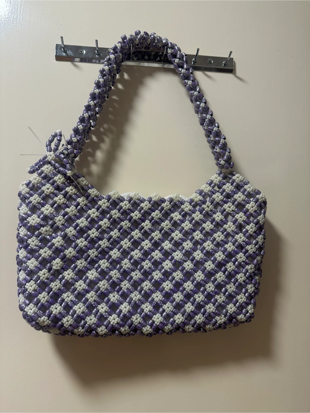 Handmade Beaded Shoulder Bag - Purple & White - photo 2