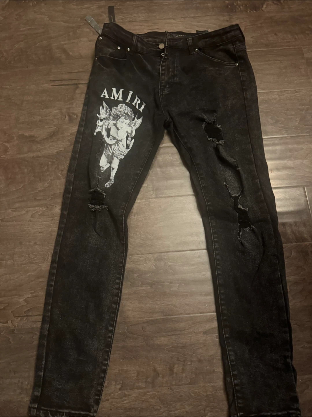 AMIRI Black Jeans with Angel Graphic - photo 2