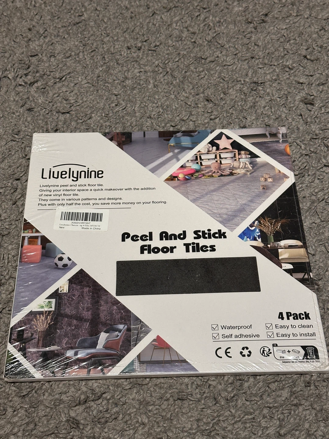 Livelynine Peel and Stick Floor Tiles - 4 Pack