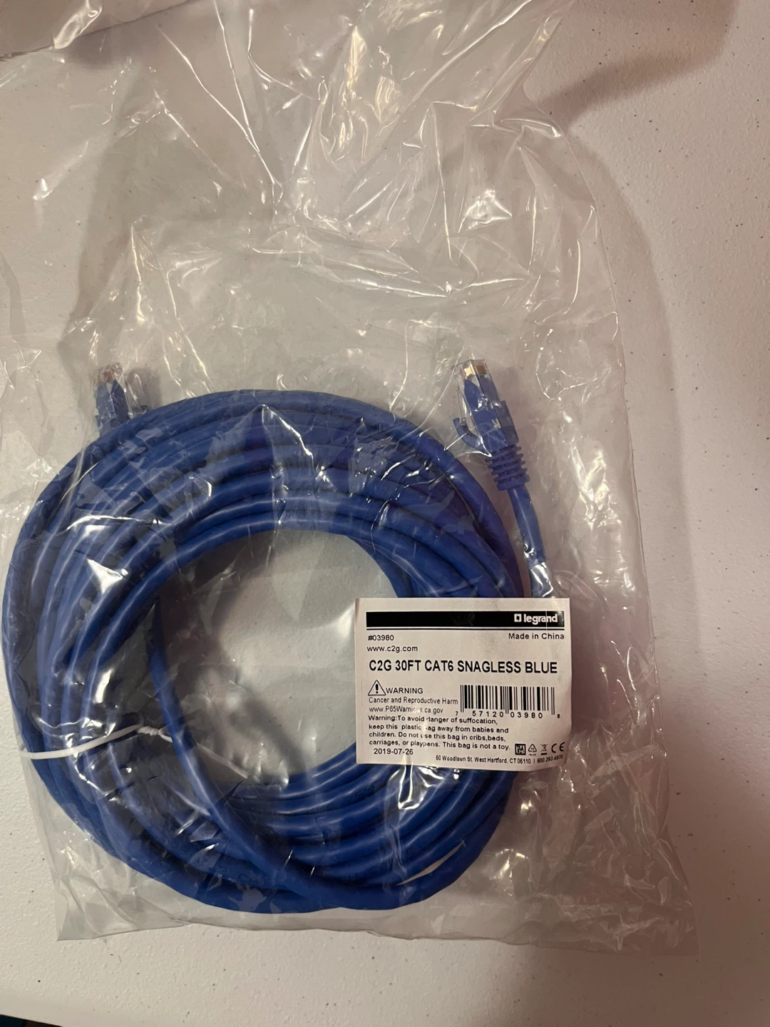 C2G Legrand 30ft CAT6 Snagless Blue Cable - New!