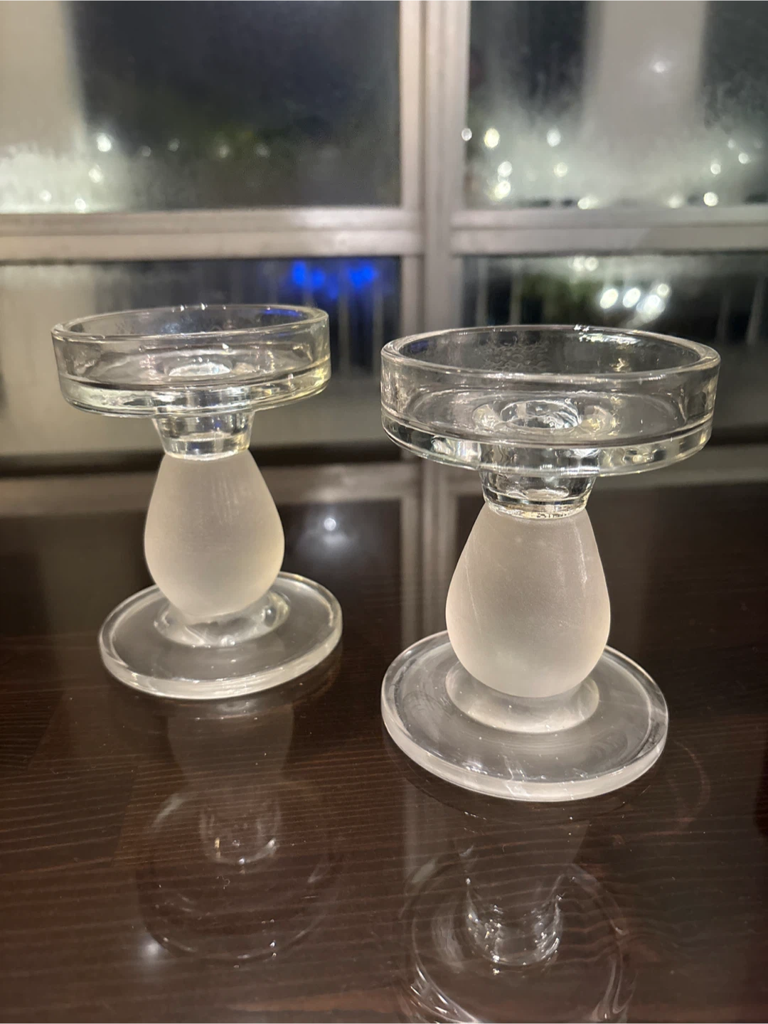 Pair of Clear Glass Candle Holders - photo 2