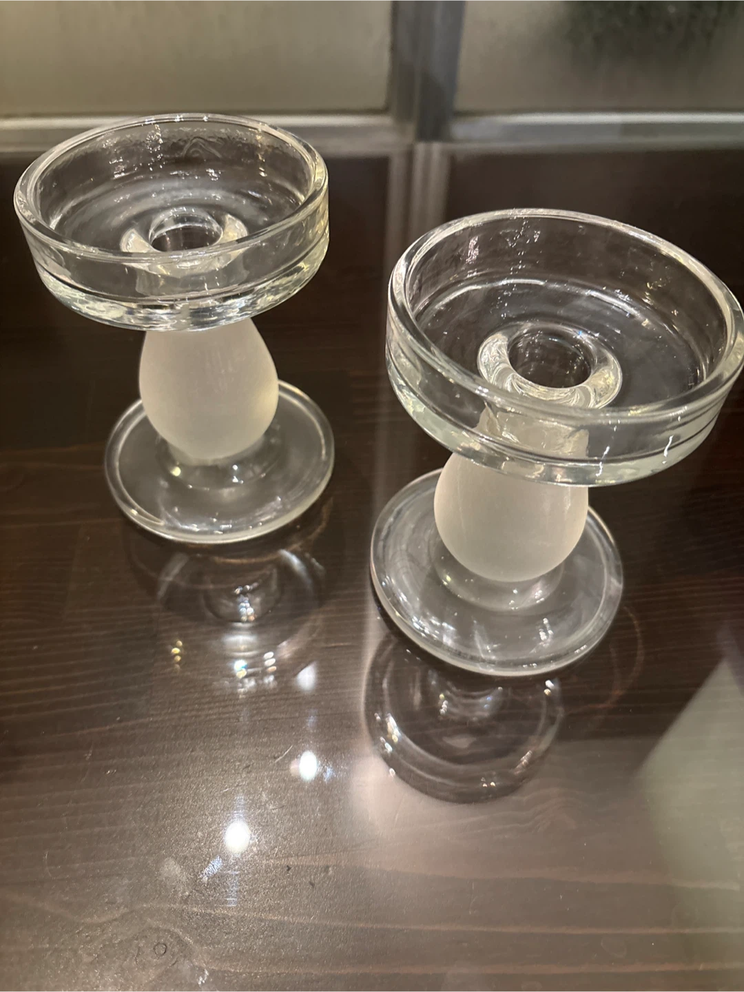 Pair of Clear Glass Candle Holders