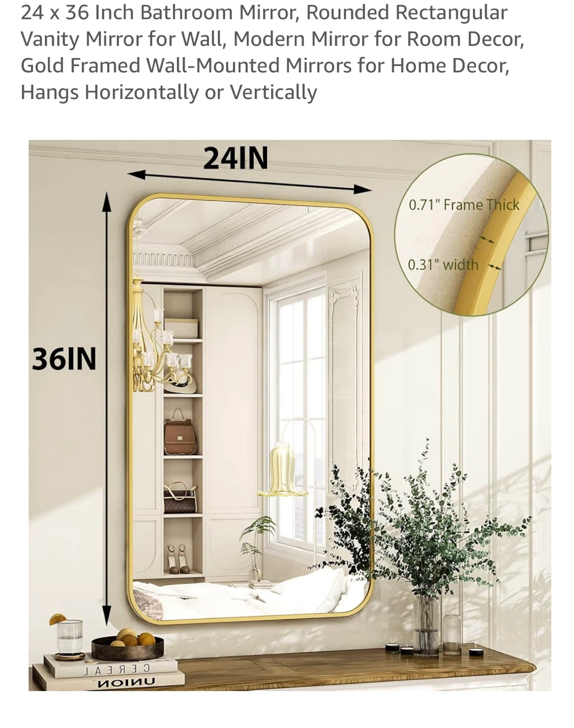 TETOTE 24x36 Inch Bathroom Mirror - Gold Frame - photo 2