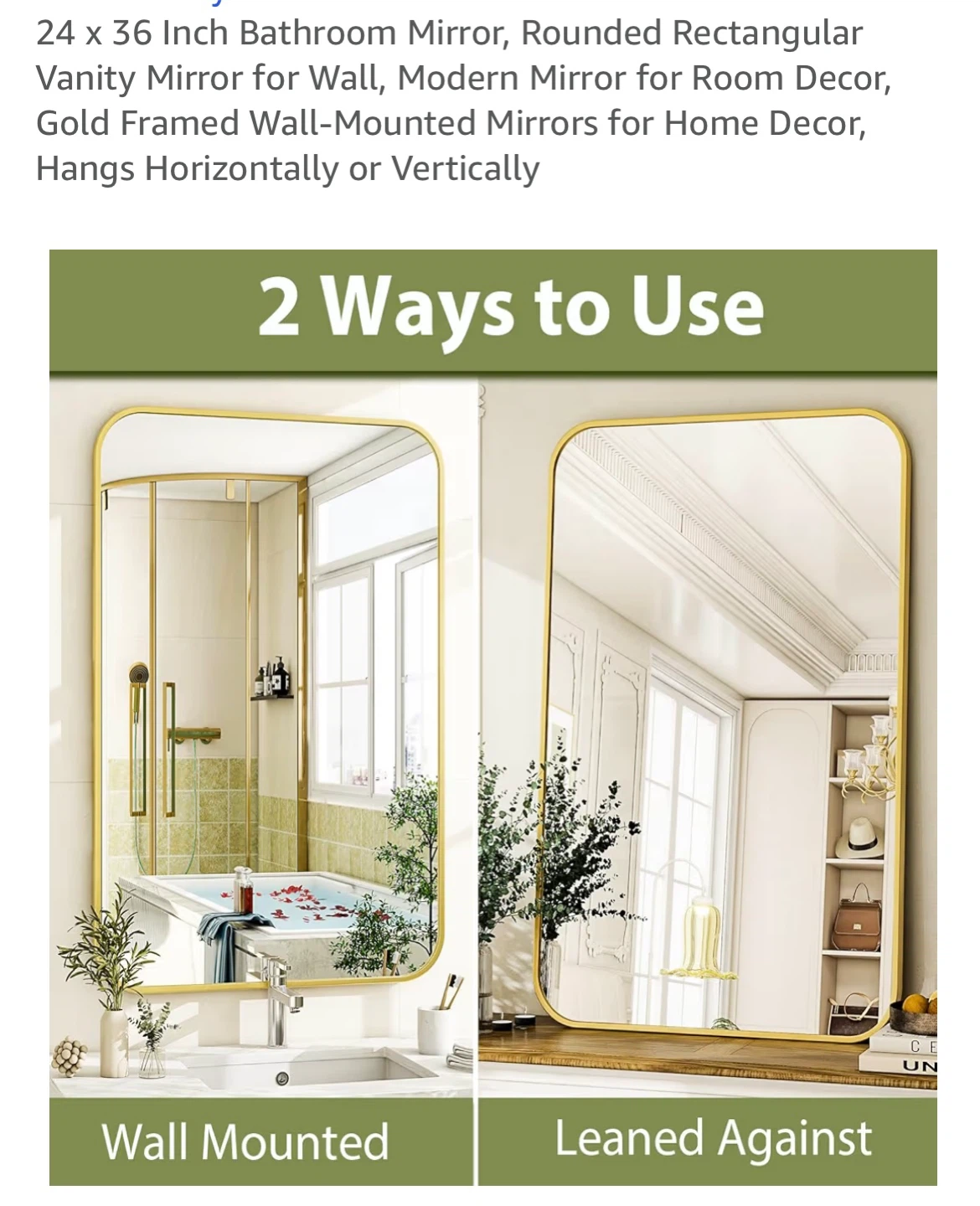 TETOTE 24x36 Inch Bathroom Mirror - Gold Frame