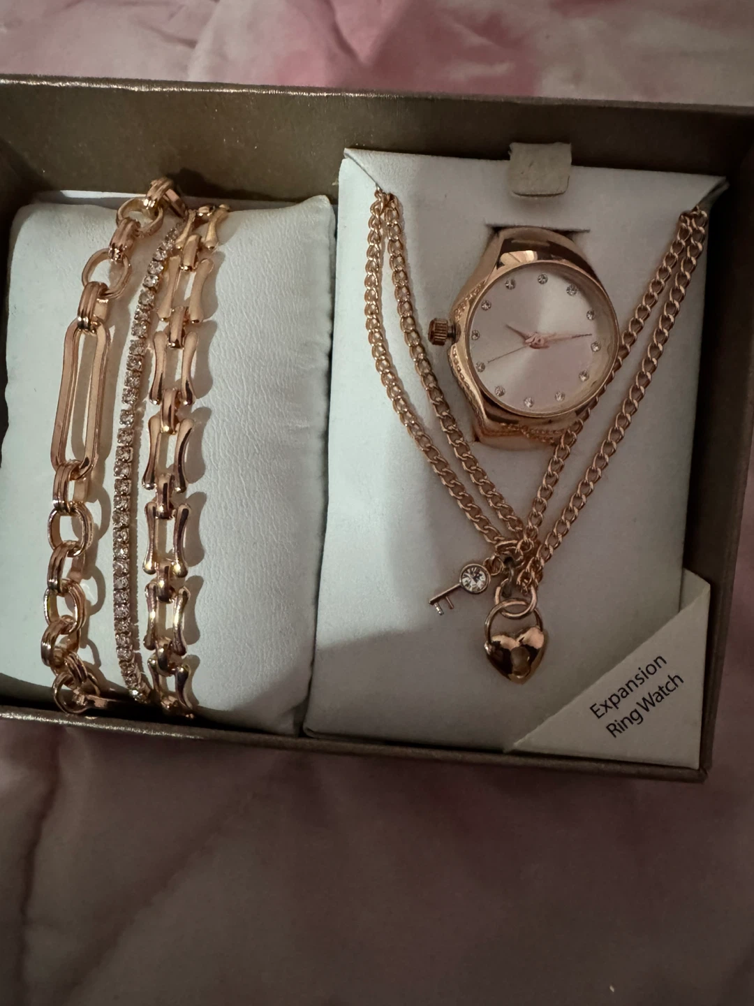 Rose Gold Watch, Bracelet, & Necklace Set of 5