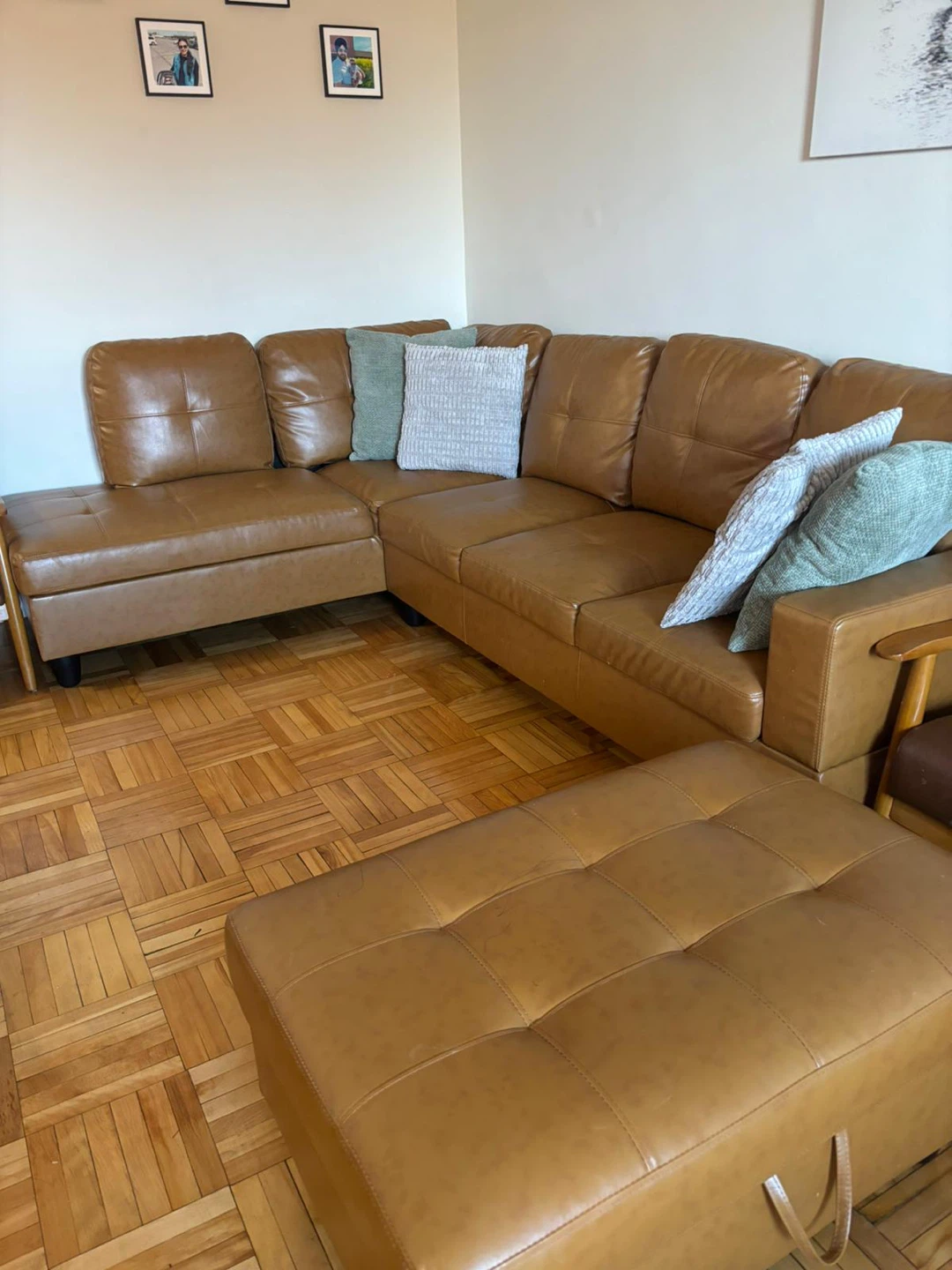 Brown fabric leather like Sectional Sofa with Ottoman