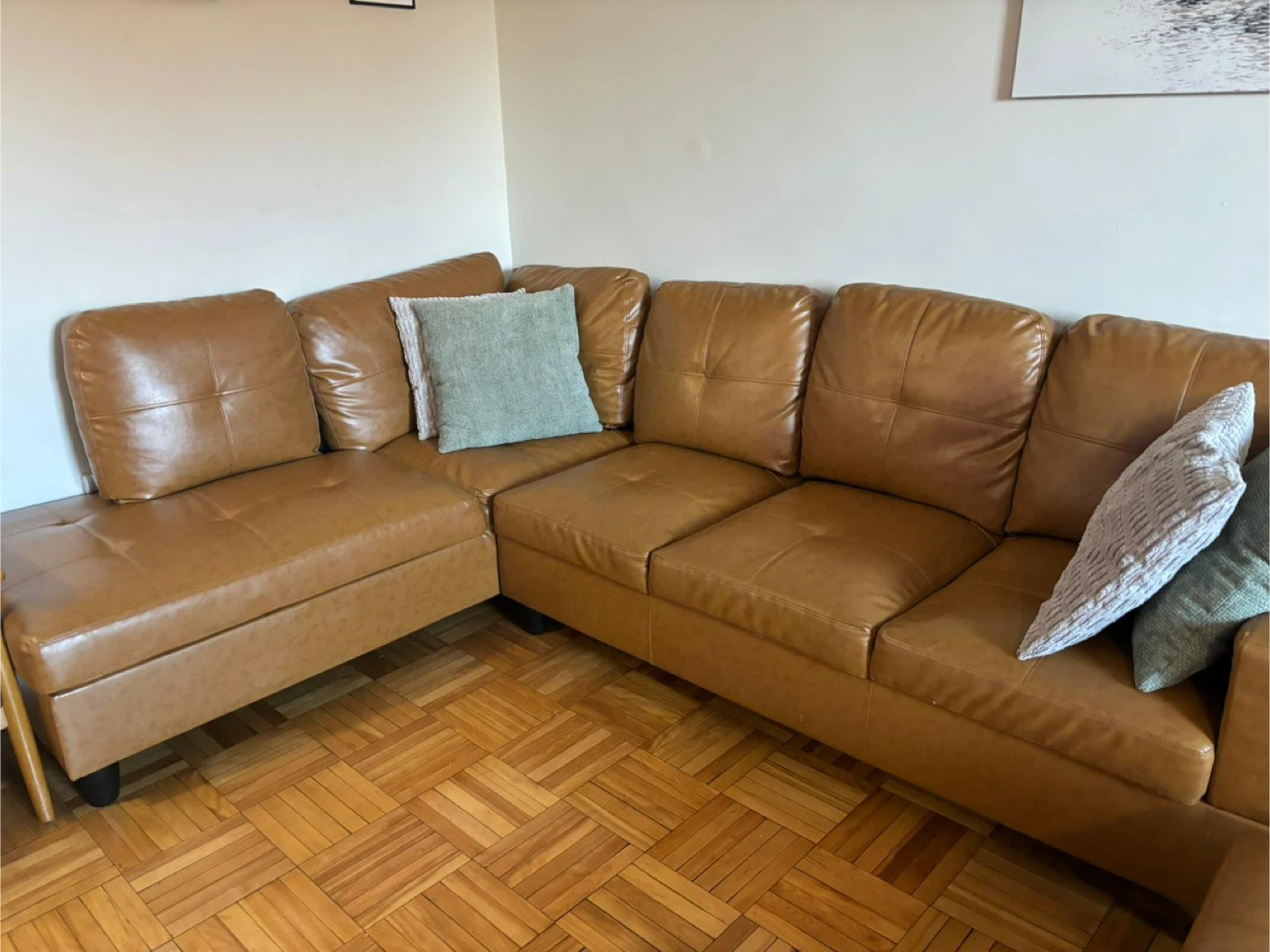 Brown fabric leather like Sectional Sofa with Ottoman - photo 3