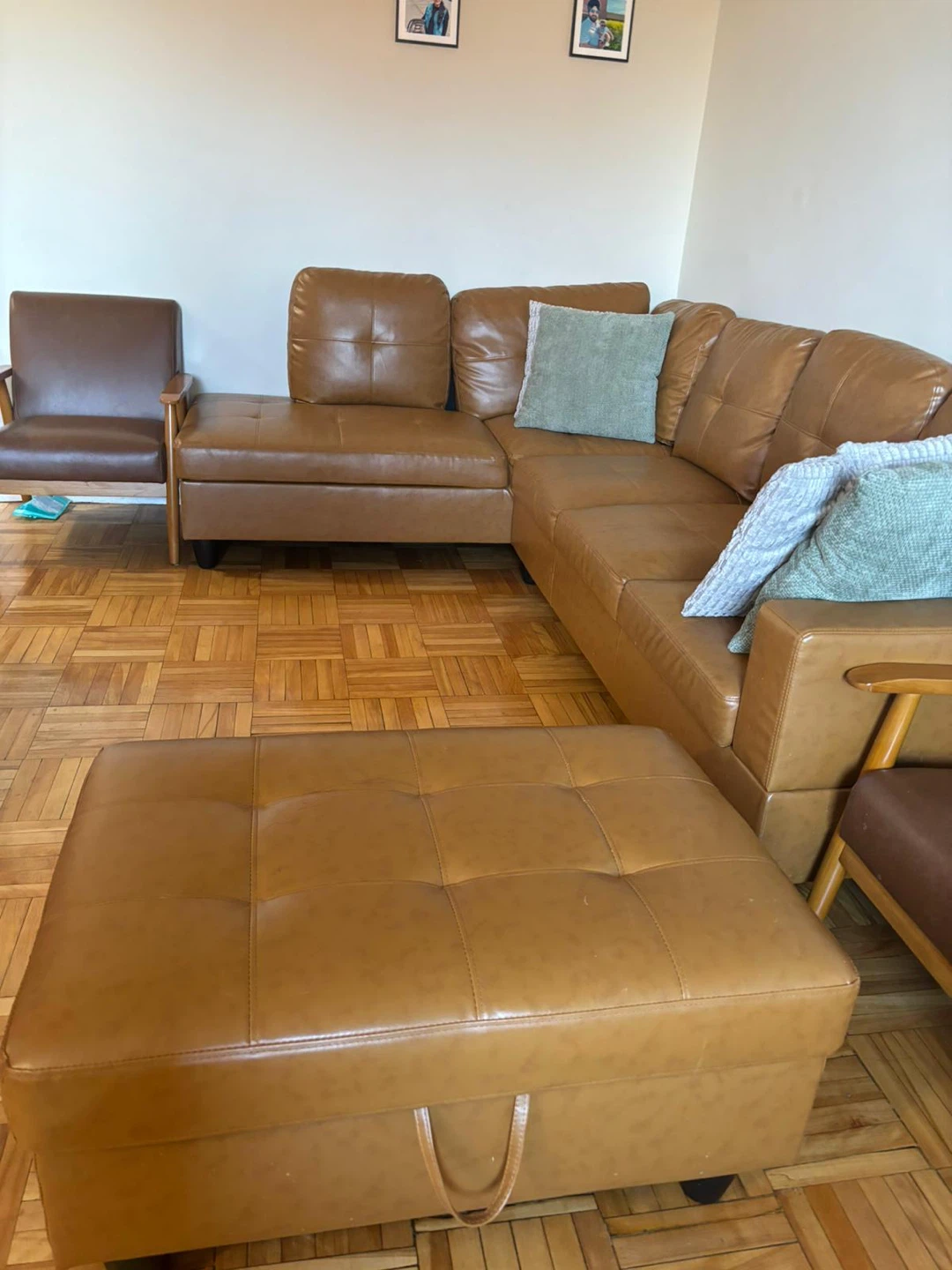Brown fabric leather like Sectional Sofa with Ottoman - photo 5