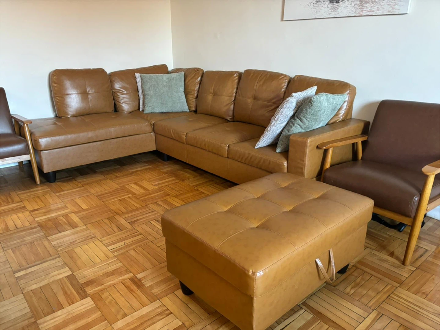 Brown fabric leather like Sectional Sofa with Ottoman - photo 4
