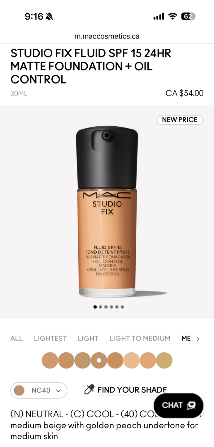 MAC Studio Fix Fluid SPF 15 Foundation - NC40