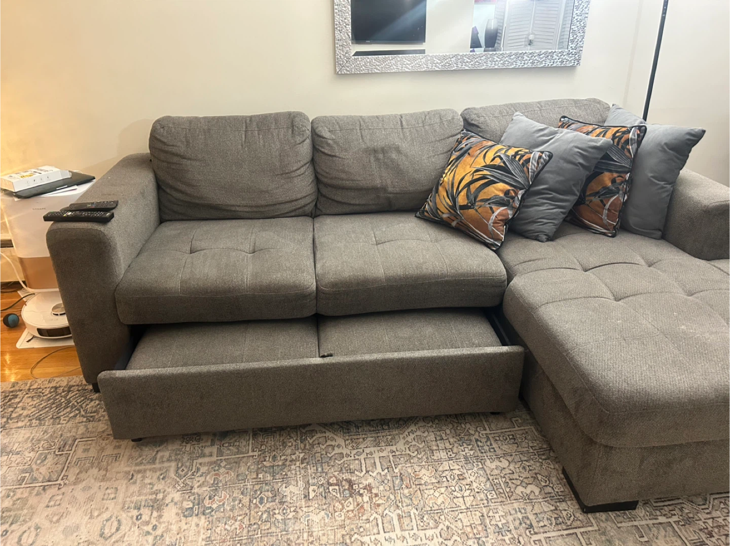 Grey Sectional Sofa with Pull Out Bed