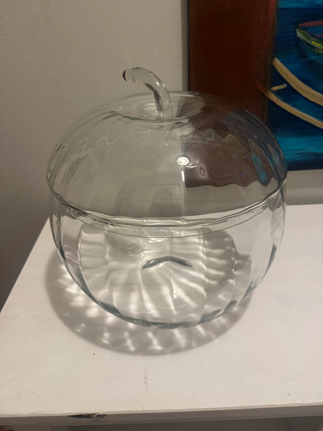 Vintage Glass Pumpkin lemonade / drink Bowl with Lid