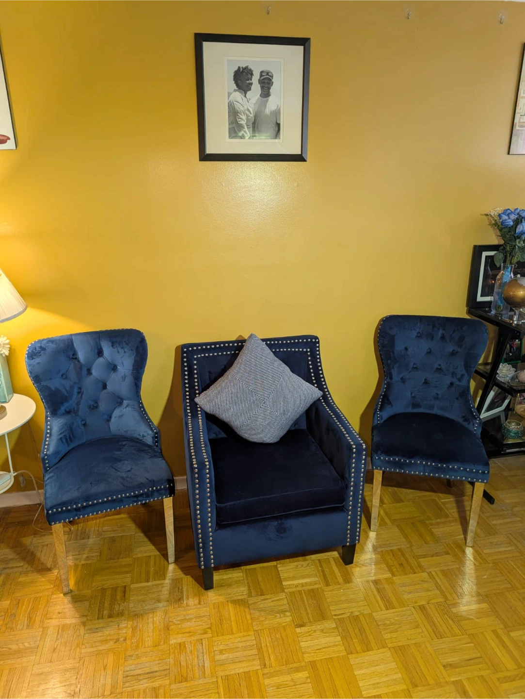 Navy Blue Tufted Accent Chairs (Set of 3) - photo 3