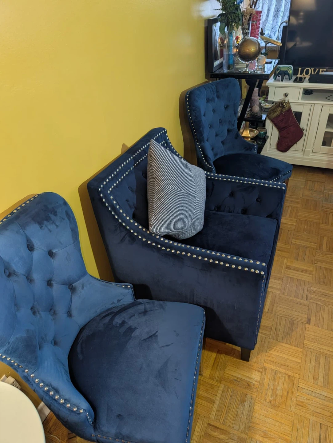 Navy Blue Tufted Accent Chairs (Set of 3) - photo 2