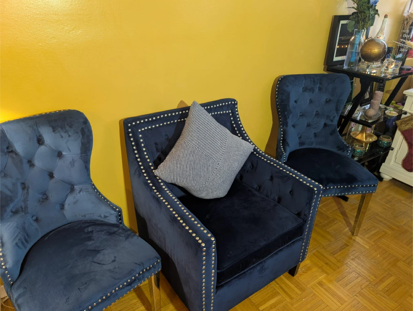 Navy Blue Tufted Accent Chairs (Set of 3)