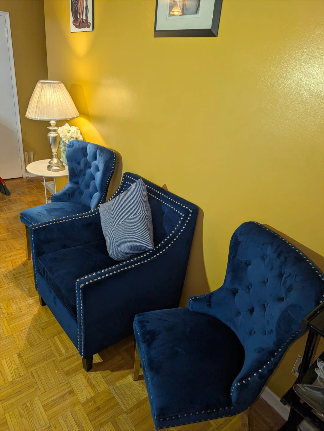 Navy Blue Tufted Accent Chairs (Set of 3) - photo 4