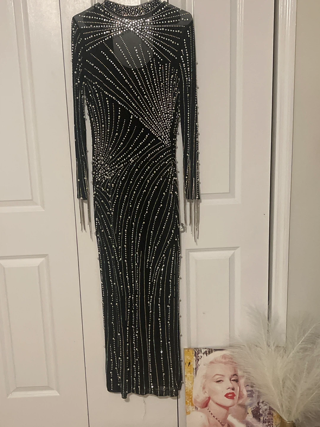 Black Beaded Long Sleeve Dress - photo 5