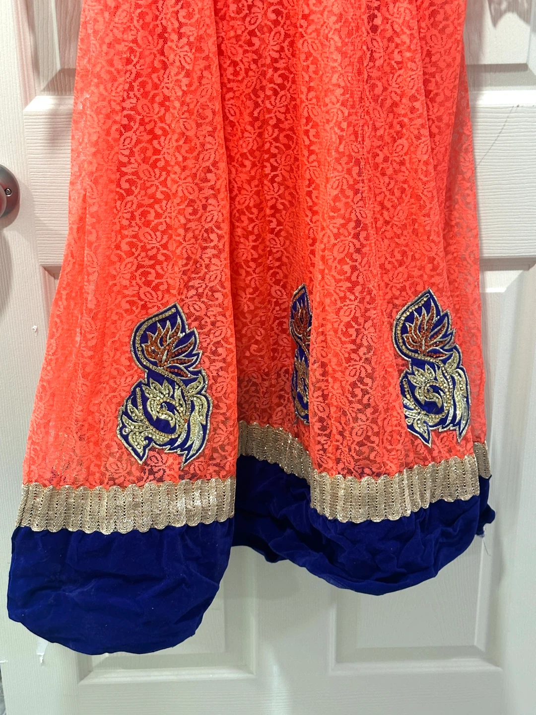 Coral & Blue Embroidered Anarkali Dress - photo 4