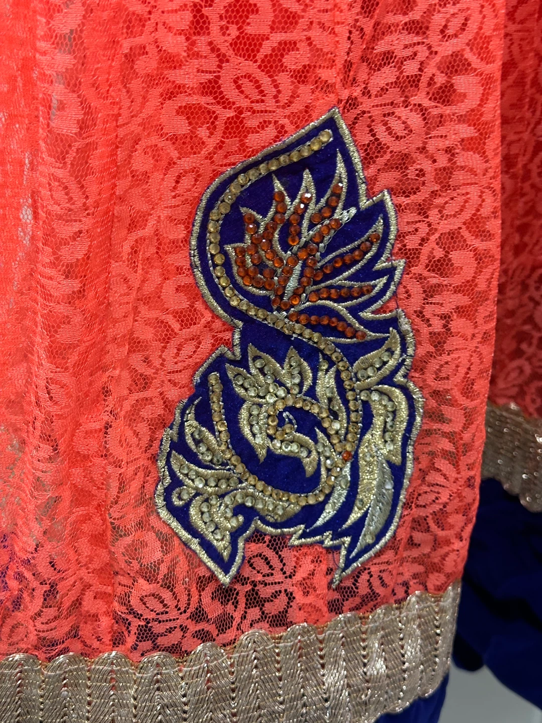 Coral & Blue Embroidered Anarkali Dress - photo 5
