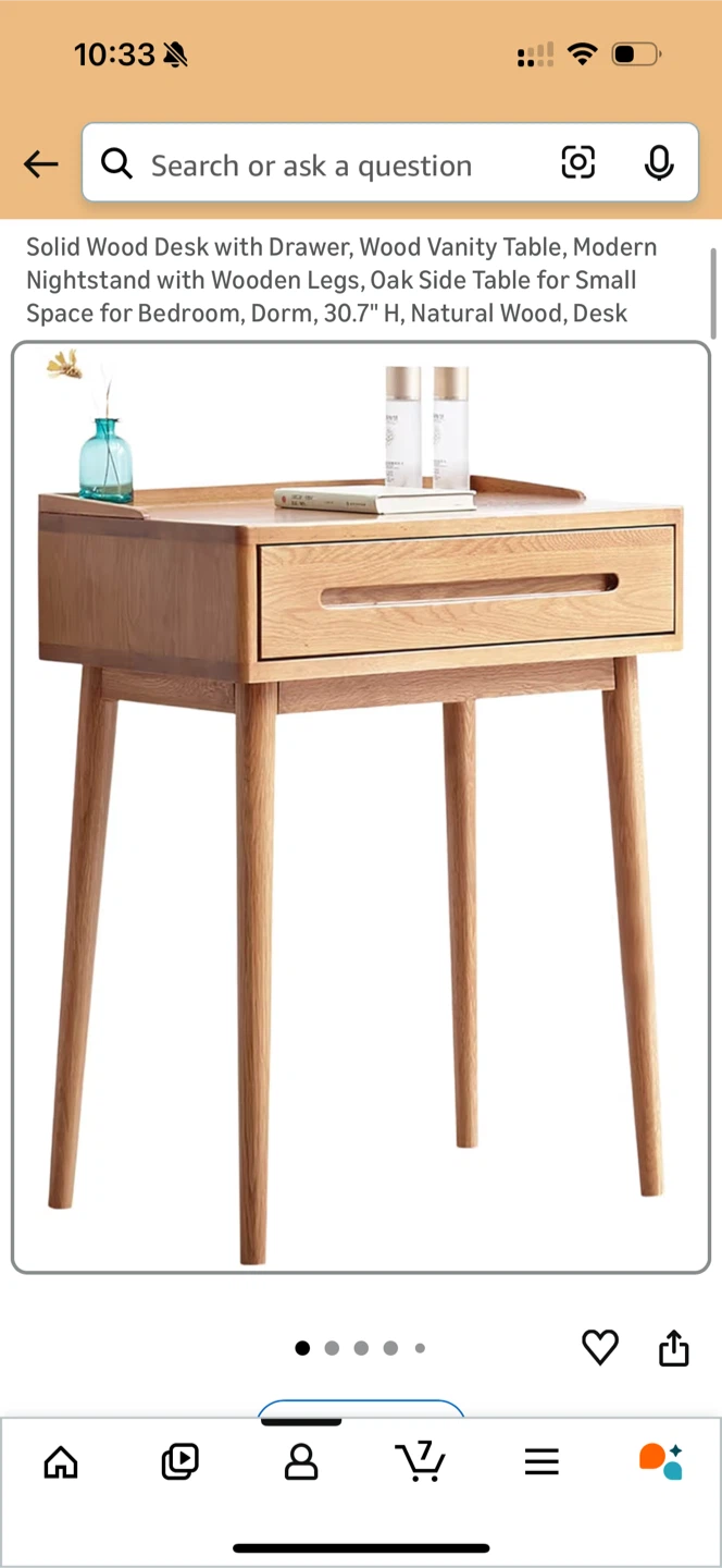 Solid Wood Nightstand Desk or Vanity Table with Drawer, 30.7" H - photo 2