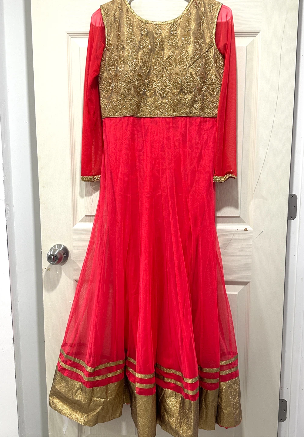 Red & Gold Anarkali Dress