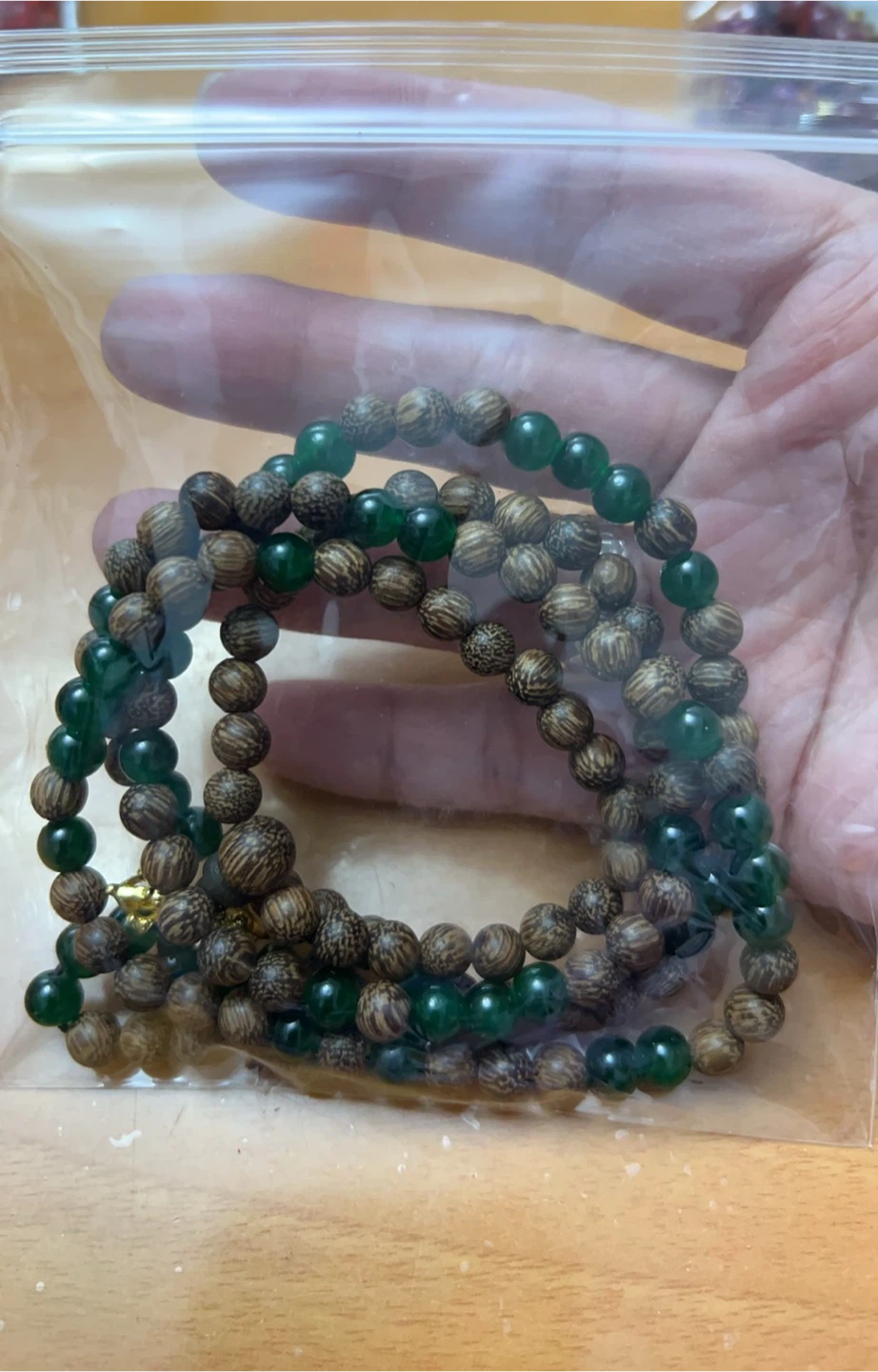 Wood & Green Jade Beaded Bracelet - photo 4