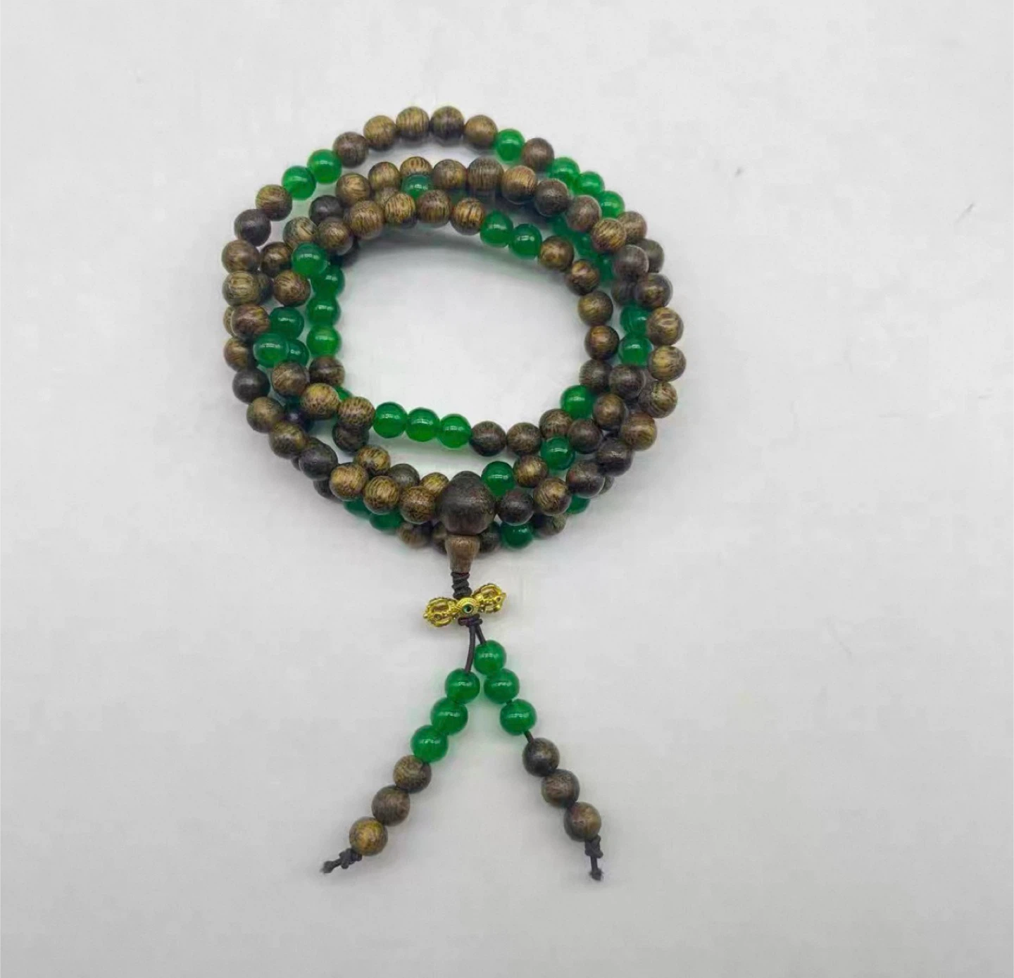 Wood & Green Jade Beaded Bracelet - photo 2