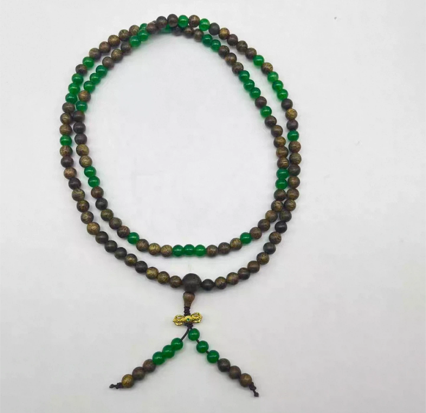 Wood & Green Jade Beaded Bracelet - photo 3