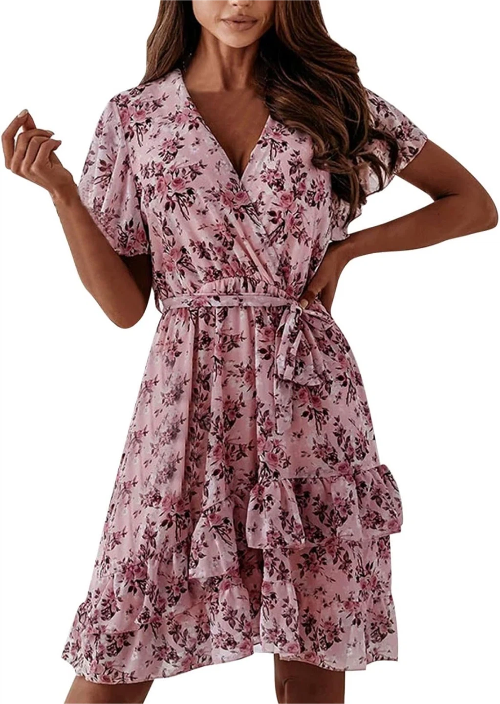 NEW! Boho V-Neck Floral Print Wrap Mini Dress