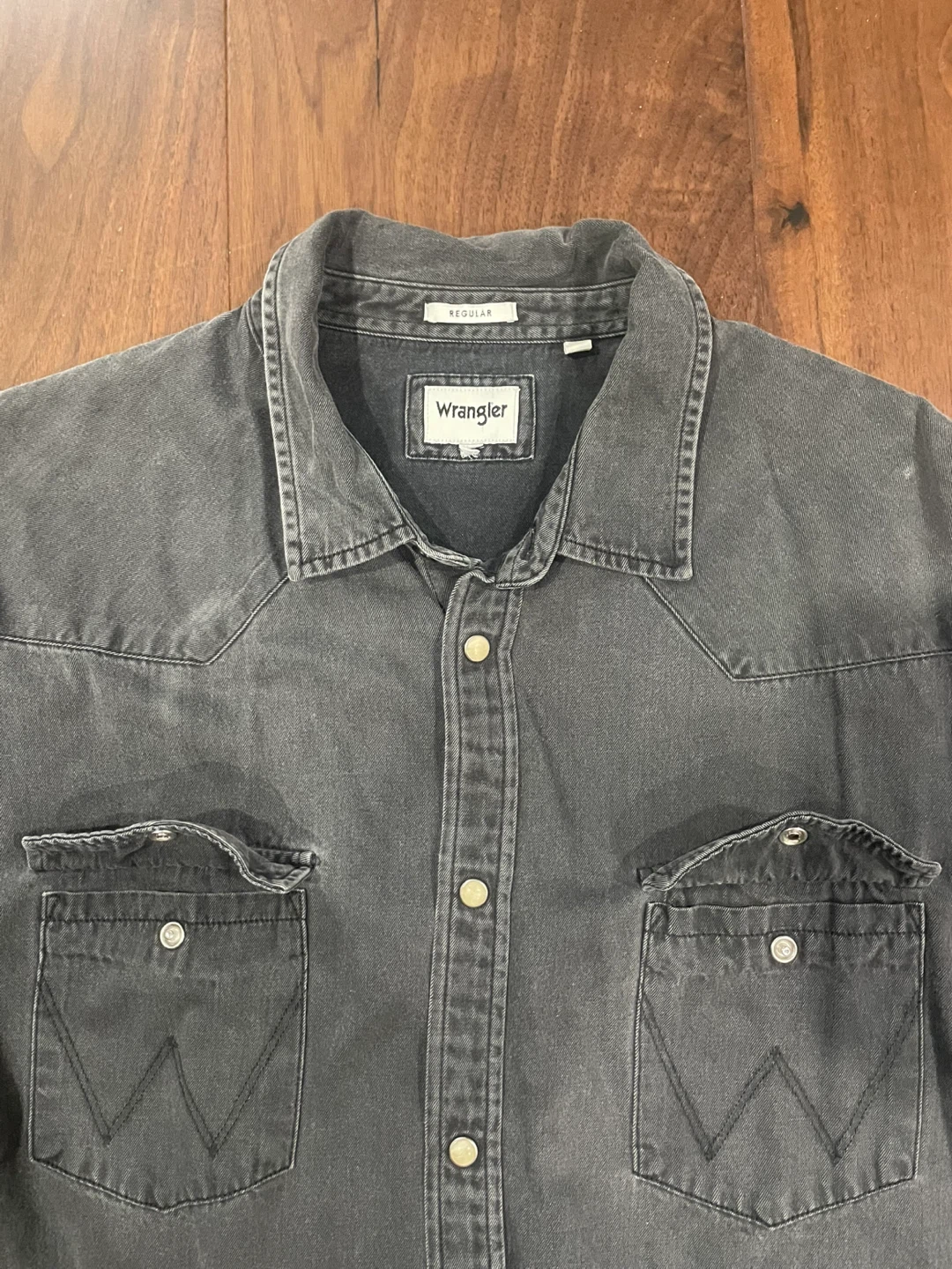 Wrangler Regular Fit Gray Western Shirt - Size Large - photo 3