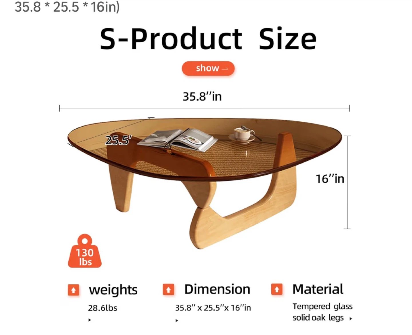 Modern Tempered Glass Noguchi  Coffee Table 35.8" x 25.5" - photo 4