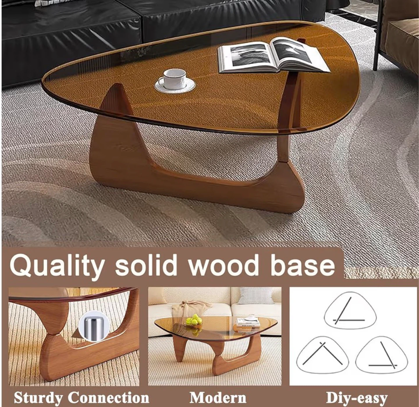 Modern Tempered Glass Noguchi  Coffee Table 35.8" x 25.5" - photo 2