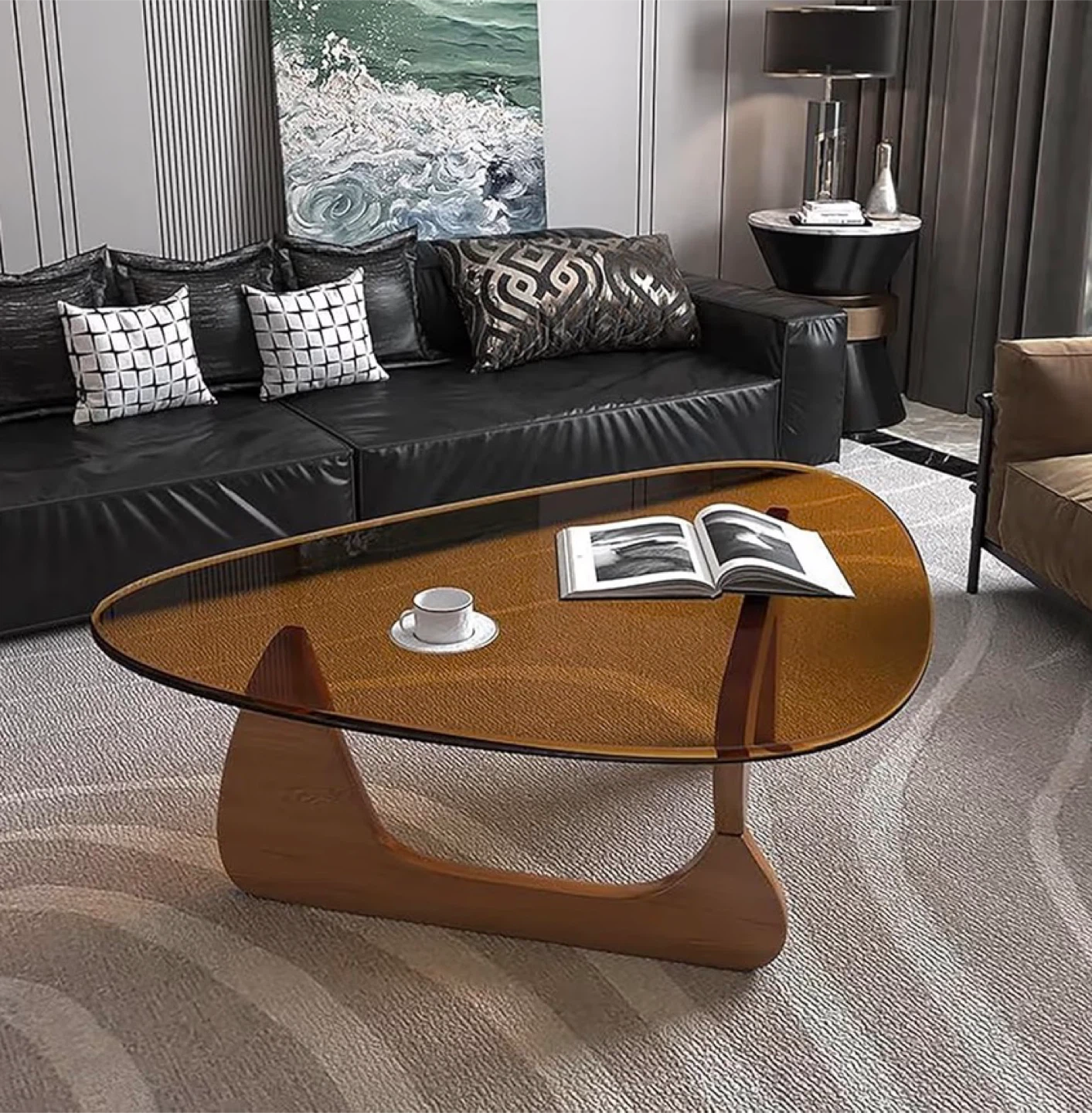 Modern Tempered Glass Noguchi  Coffee Table 35.8" x 25.5"