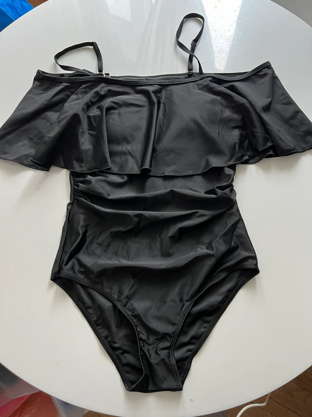 New-Black Off-the-Shoulder One-Piece Swimsuit