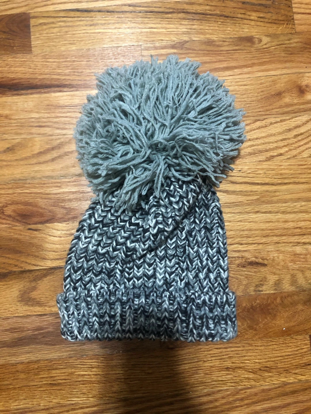 Gray & White Knit Beanie with Pom Pom