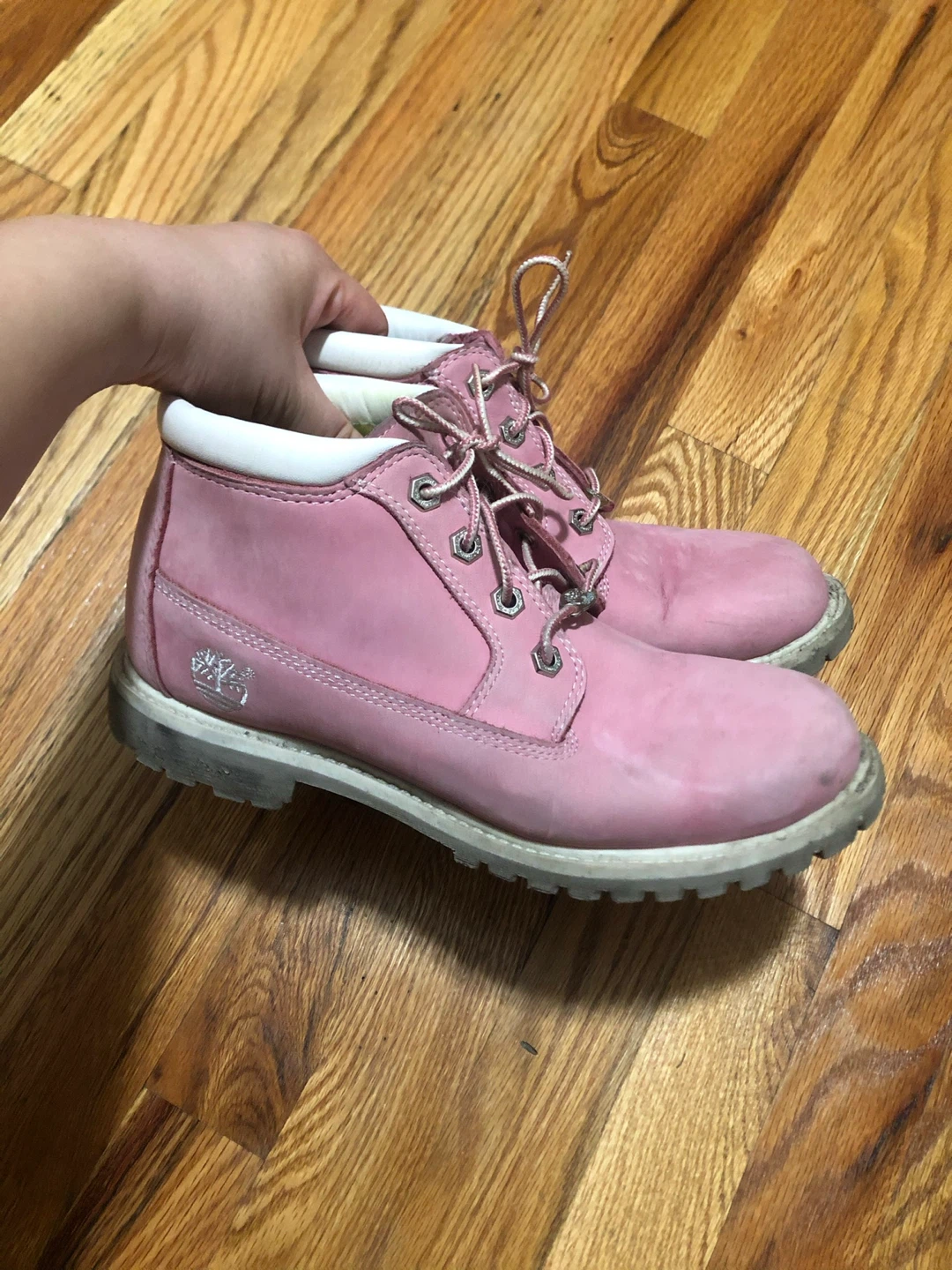 Timberland Pink Leather Ankle Boots Women Size 8