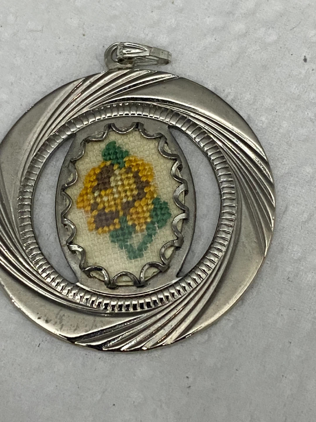 Floral Needlepoint Pendant