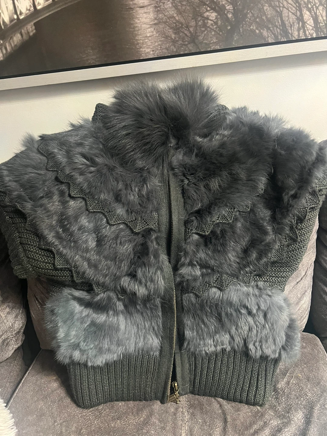 Fur & Knit Zip-Up Jacket