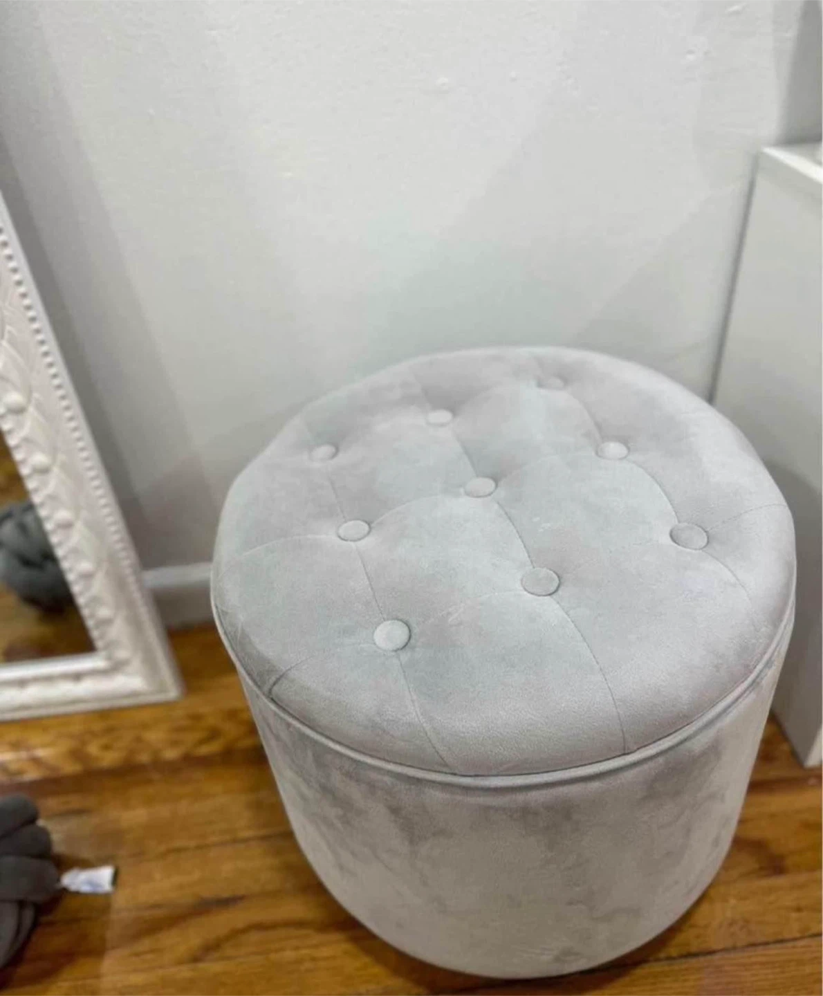 Gray Velvet Round Ottoman Footstool