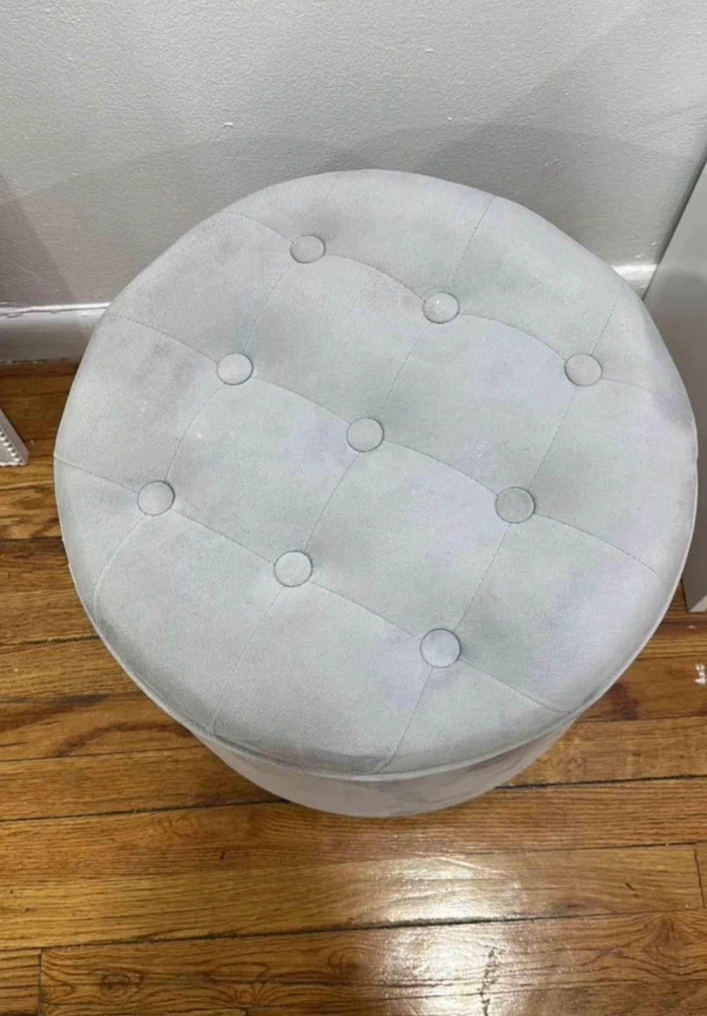 Gray Velvet Round Ottoman Footstool - photo 4