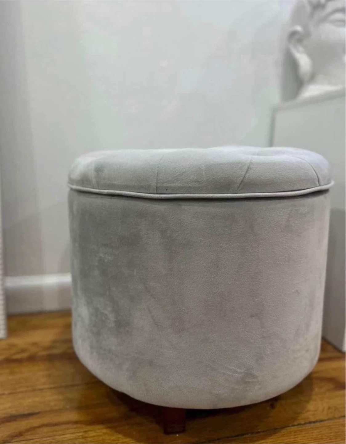 Gray Velvet Round Ottoman Footstool - photo 3