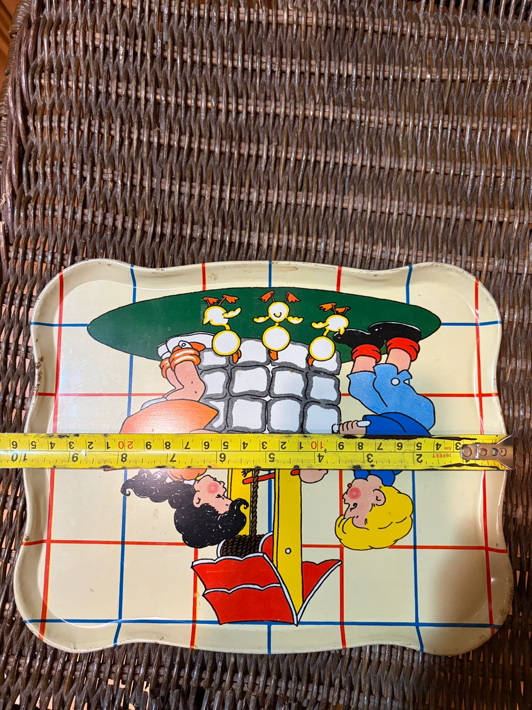 Vintage Metal Tray with Children and Ducklings - photo 3