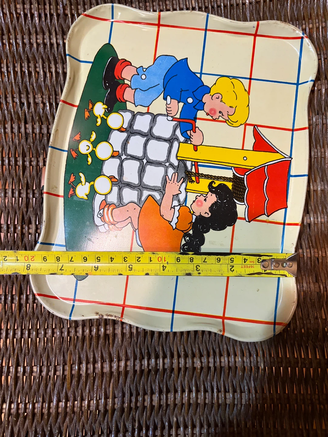 Vintage Metal Tray with Children and Ducklings - photo 2