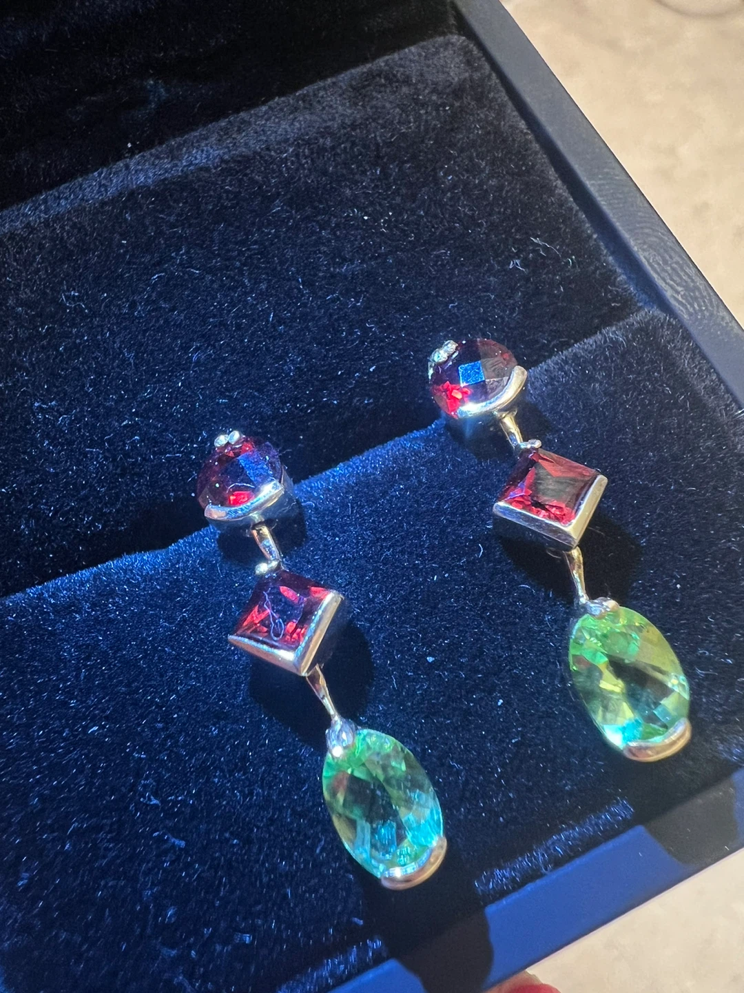 14K Gold Earrings with garnets and peridot