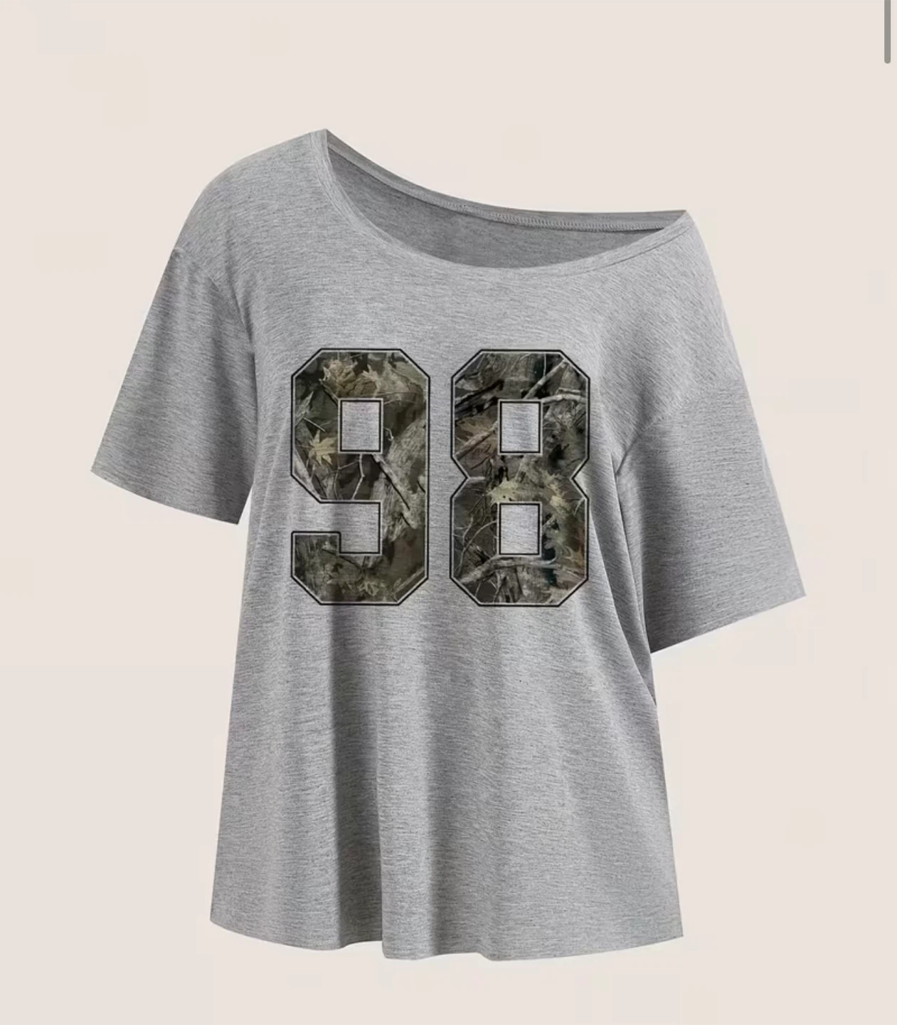 Grey T-shirt with Camo '98' Design