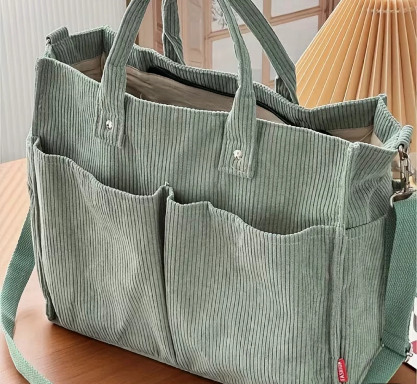Green Corduroy Tote Bag