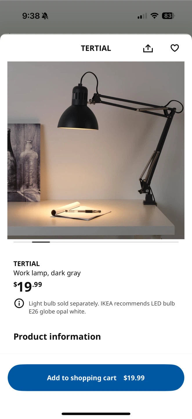 IKEA Tertial Work Lamp - Dark Gray