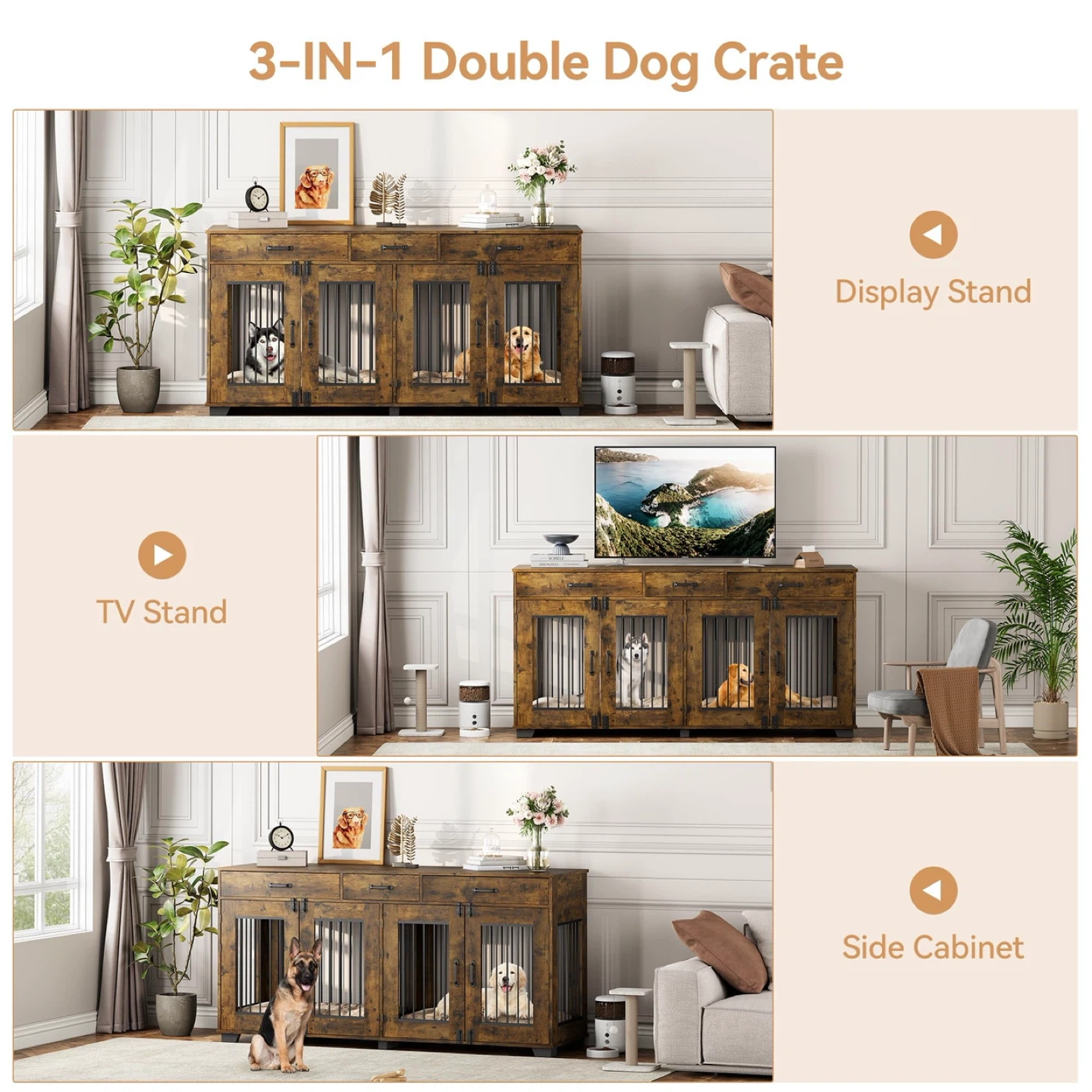 3-in-1 Double Dog Crate/TV Stand - photo 4