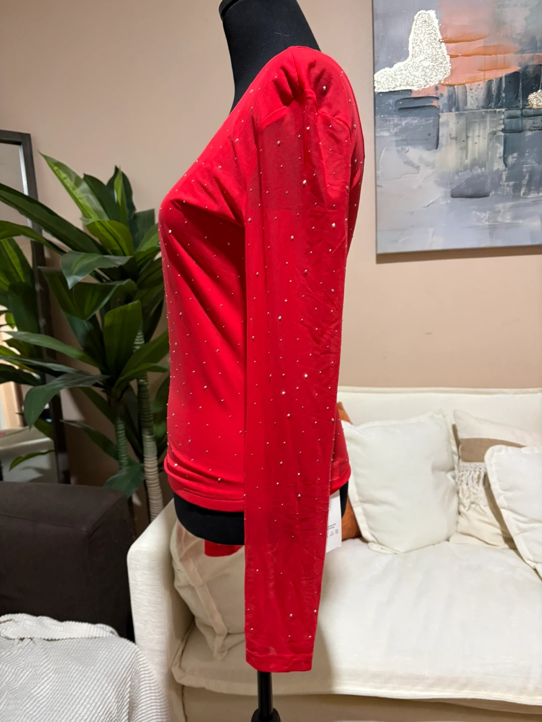 Relipop Red Rhinestone Long Sleeve Top - Size L - photo 3